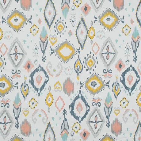 Stretch Cotton Sateen - Off-White, Blue and Yellow Ikat Diamonds - Amo de Grandeco Print - Mood Exclusive Avenable Collection