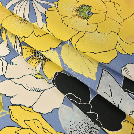 Mood Exclusive Floral Phantasmagoria Sky Blue and Yellow Stretch Cotton Sateen