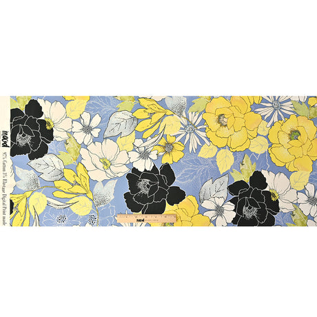 Mood Exclusive Floral Phantasmagoria Sky Blue and Yellow Stretch Cotton Sateen