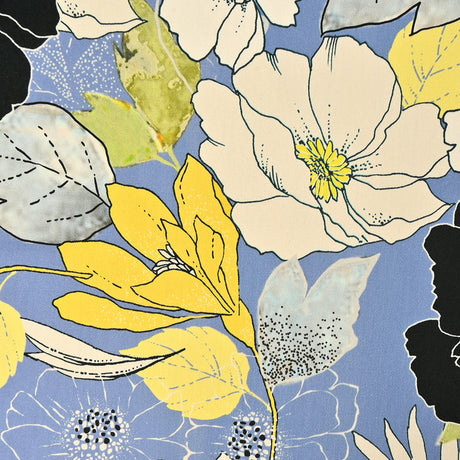 Mood Exclusive Floral Phantasmagoria Sky Blue and Yellow Stretch Cotton Sateen