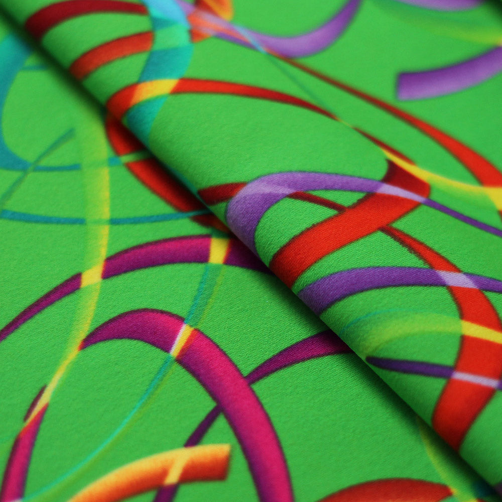 Wild Confetti Nylon Spandex Fabric - Multicolor Rainbow Crescent Print, 58-60" Width (1 Yard)