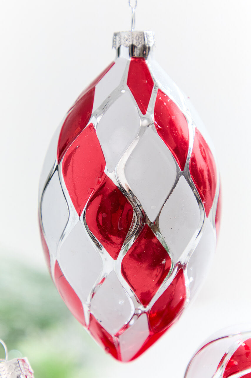 3.5" - 5" Red & White Swirl Glass Ornament