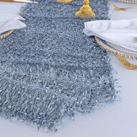 Shaggy Plush Fringe Table Runner 13x108 Dusty Blue