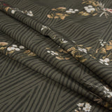 Stretch Cotton Sateen - Olive Zig Zag Stripes and Florals - Cultivation of Gratification Print - Mood Exclusive Avenable Collection