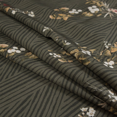 Stretch Cotton Sateen - Olive Zig Zag Stripes and Florals - Cultivation of Gratification Print - Mood Exclusive Avenable Collection
