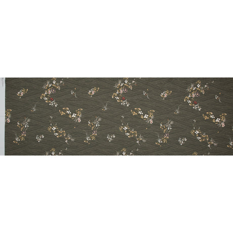 Stretch Cotton Sateen - Olive Zig Zag Stripes and Florals - Cultivation of Gratification Print - Mood Exclusive Avenable Collection