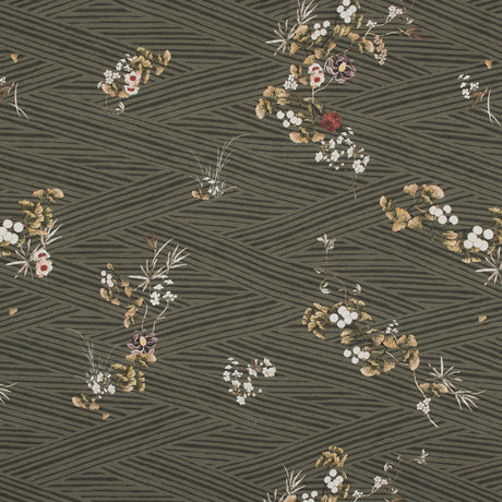 Stretch Cotton Sateen - Olive Zig Zag Stripes and Florals - Cultivation of Gratification Print - Mood Exclusive Avenable Collection