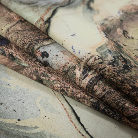 Stretch Cotton Sateen - Pale Green and Beige Abstract - Mission to Mars Print - Mood Exclusive Avenable Collection