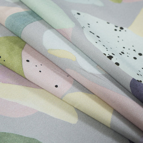 Stretch Cotton Sateen - Silver and Multicolor Abstract Spots - Dappled Duende Print - Mood Exclusive Avenable Collection