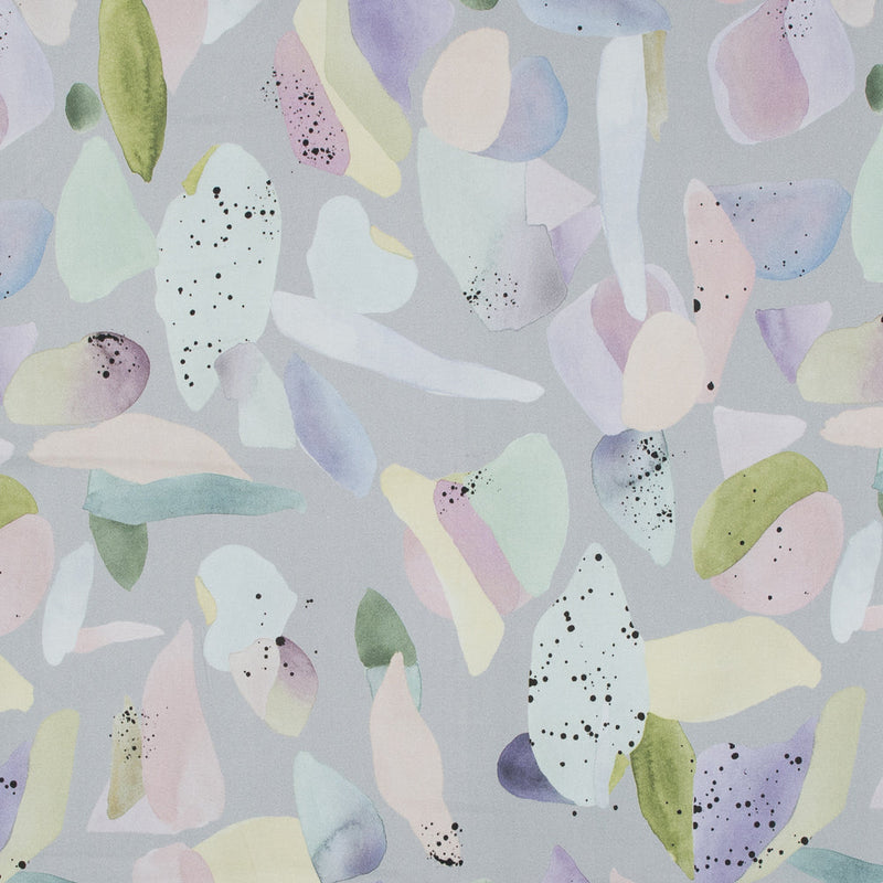 Stretch Cotton Sateen - Silver and Multicolor Abstract Spots - Dappled Duende Print - Mood Exclusive Avenable Collection