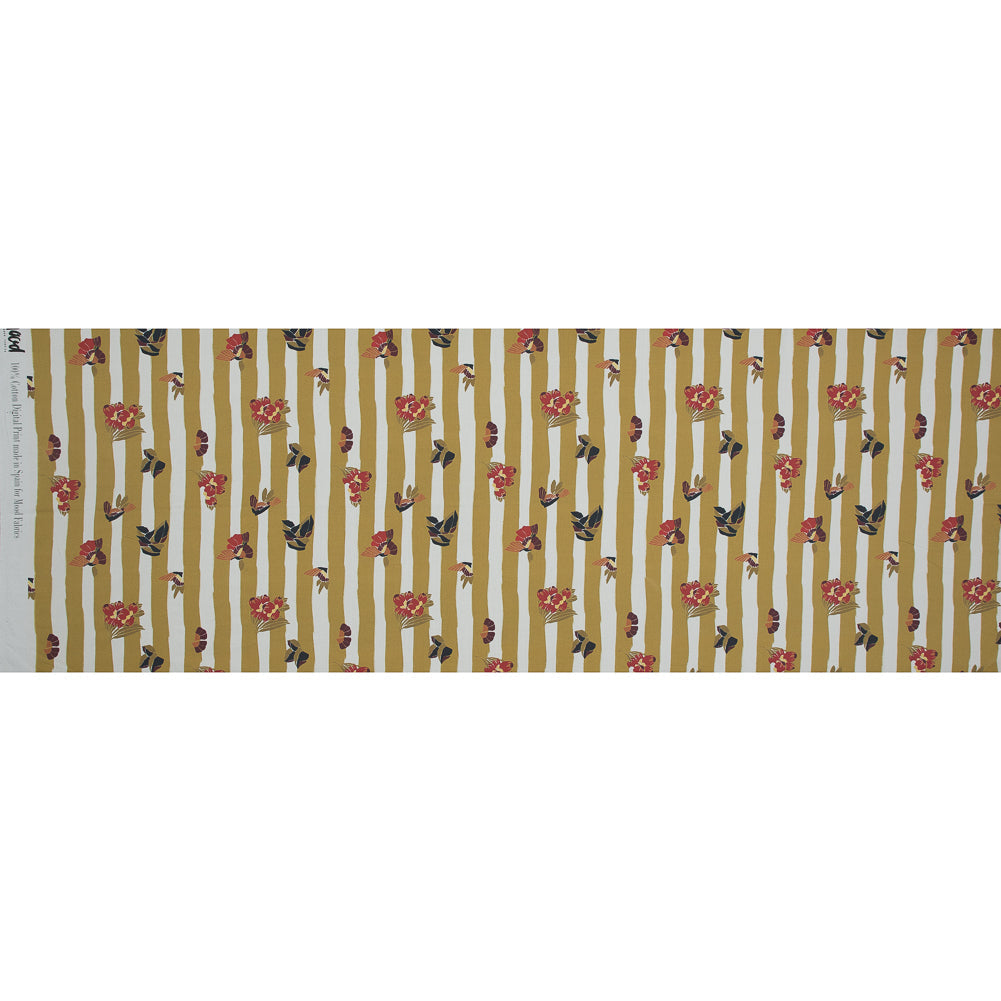 Cotton Poplin - Flowers over Mustard Yellow Stripes - Flores de Vitalidad Print - Mood Exclusive Avenable Collection