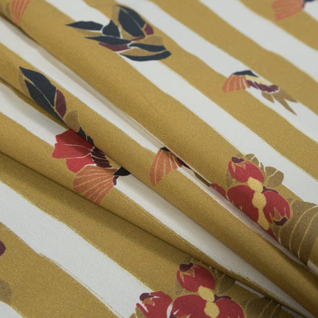 Cotton Poplin - Flowers over Mustard Yellow Stripes - Flores de Vitalidad Print - Mood Exclusive Avenable Collection