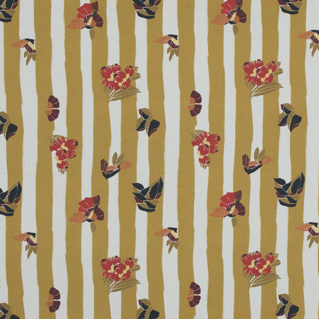 Cotton Poplin - Flowers over Mustard Yellow Stripes - Flores de Vitalidad Print - Mood Exclusive Avenable Collection