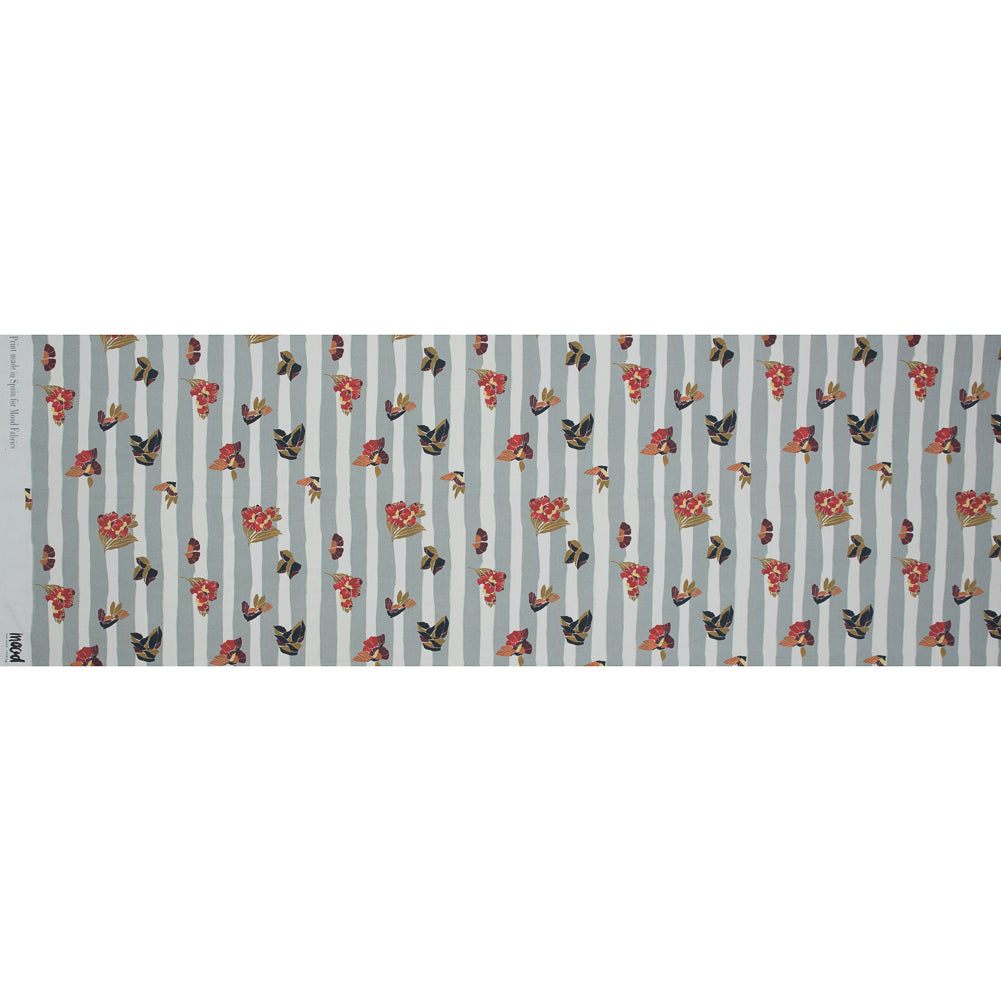 Cotton Poplin - Flowers over Gray Stripes - Flores de Vitalidad Print - Mood Exclusive Avenable Collection