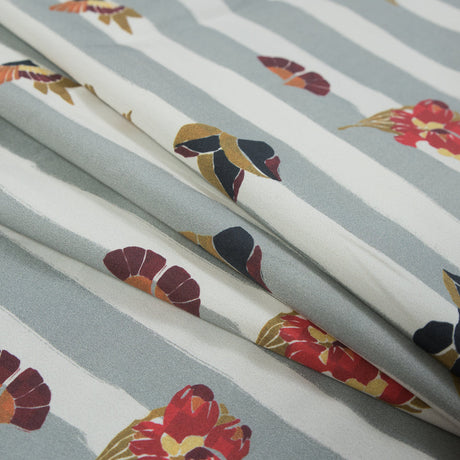 Cotton Poplin - Flowers over Gray Stripes - Flores de Vitalidad Print - Mood Exclusive Avenable Collection
