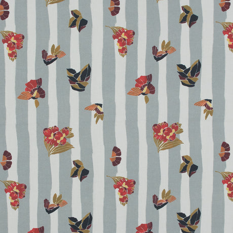 Cotton Poplin - Flowers over Gray Stripes - Flores de Vitalidad Print - Mood Exclusive Avenable Collection