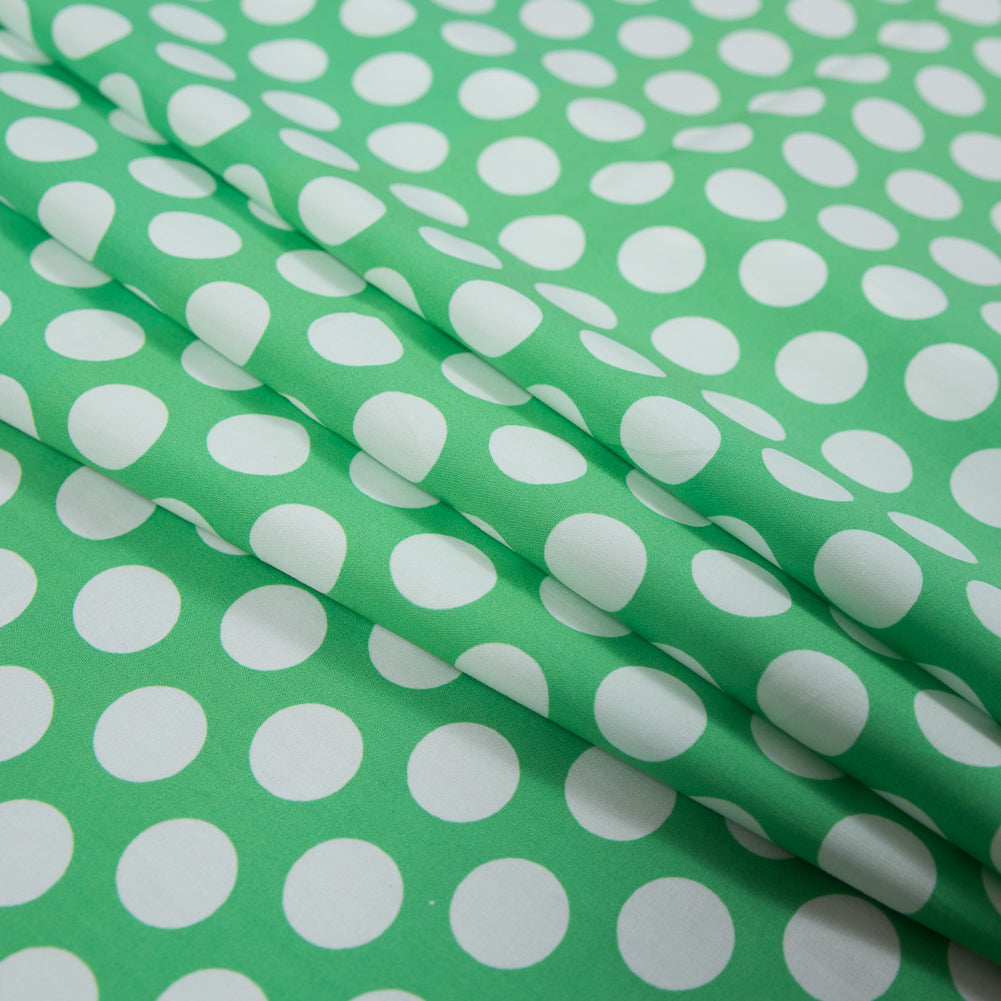 Cotton Poplin - Green and White Polka Dots - Dipping Dots Print - Mood Exclusive Avenable Collection