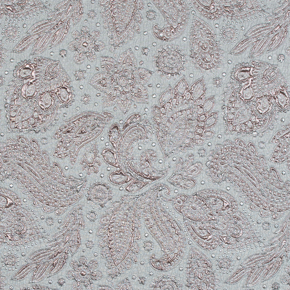 Rose Gold and Silver Luxury Paisley Metallic Brocade