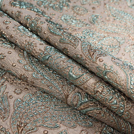 Mint and Gold Luxury Paisley Metallic Brocade