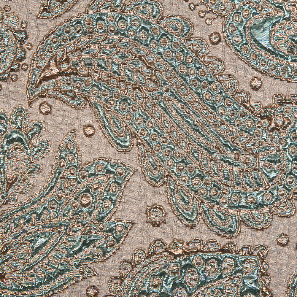 Mint and Gold Luxury Paisley Metallic Brocade