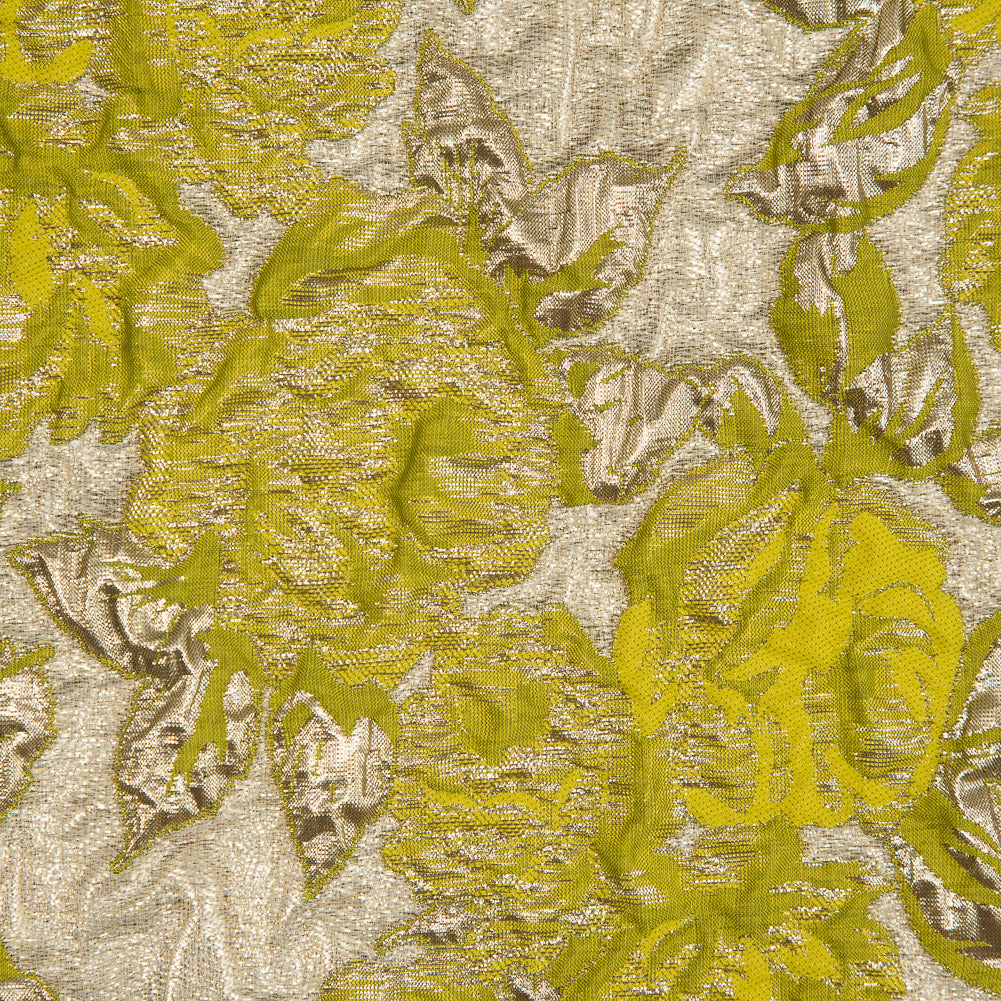 Lime Luxury Floral Metallic Brocade