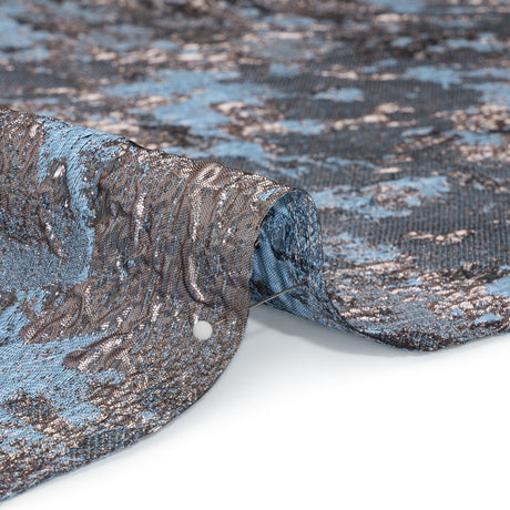 Sky Blue and Rose Gold Luxury Abstract Metallic Brocade