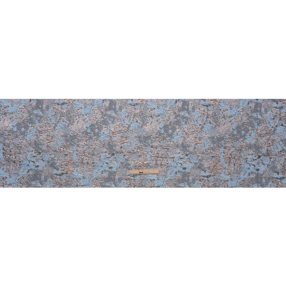 Sky Blue and Rose Gold Luxury Abstract Metallic Brocade