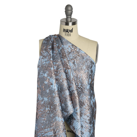 Sky Blue and Rose Gold Luxury Abstract Metallic Brocade