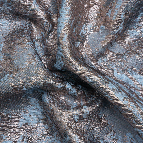 Sky Blue and Rose Gold Luxury Abstract Metallic Brocade