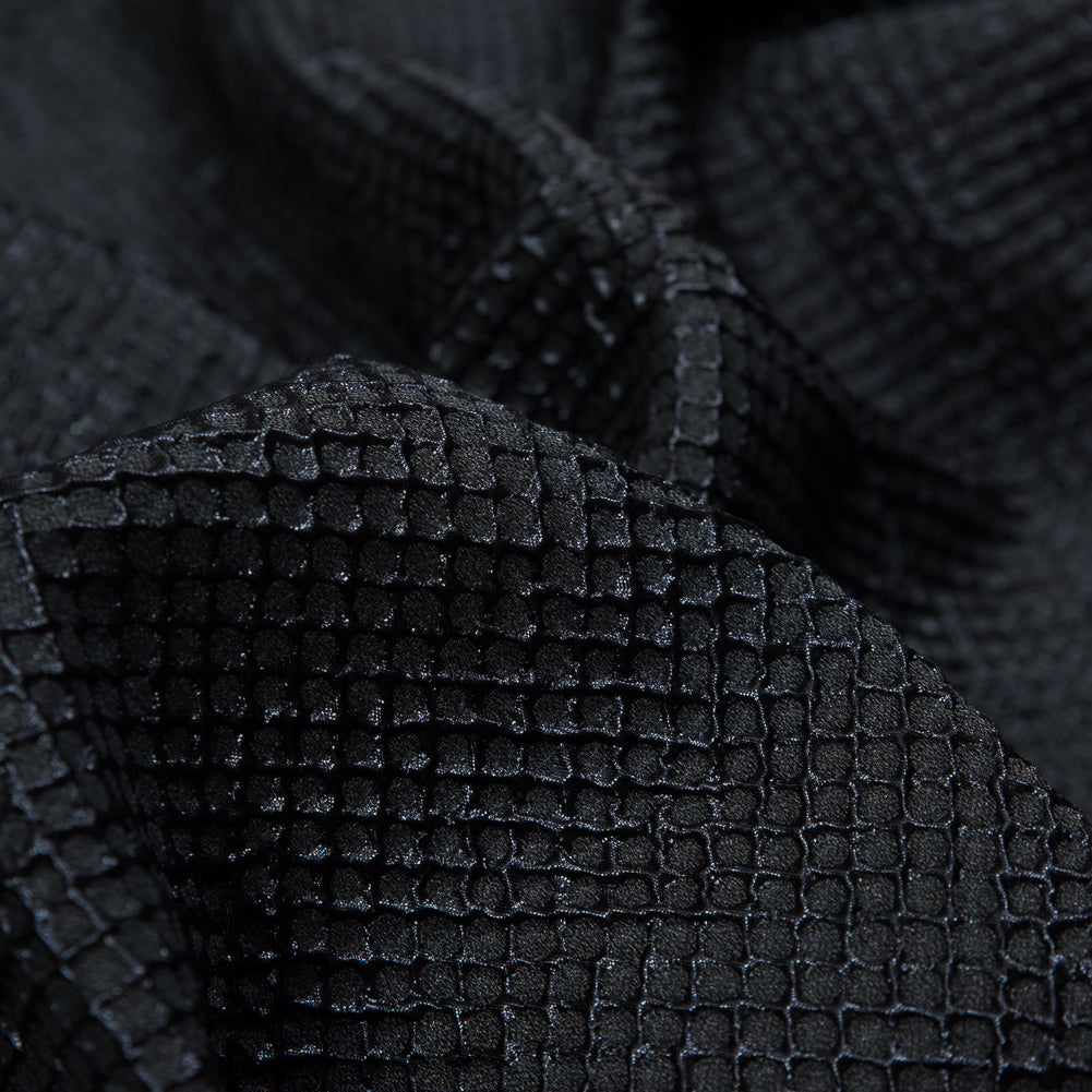 Marylin Metallic Black and Navy Diamond Quilted Brocade