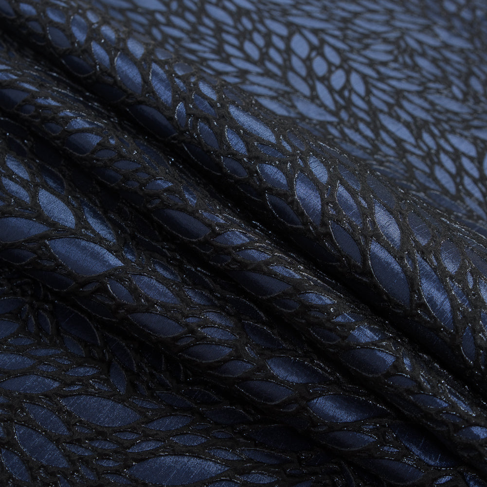 Blue and Black Luxury Abstract Metallic Brocade