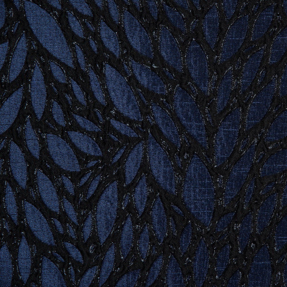 Blue and Black Luxury Abstract Metallic Brocade