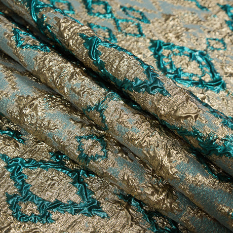 Teal and Gold Luxury Geometric Metallic Brocade