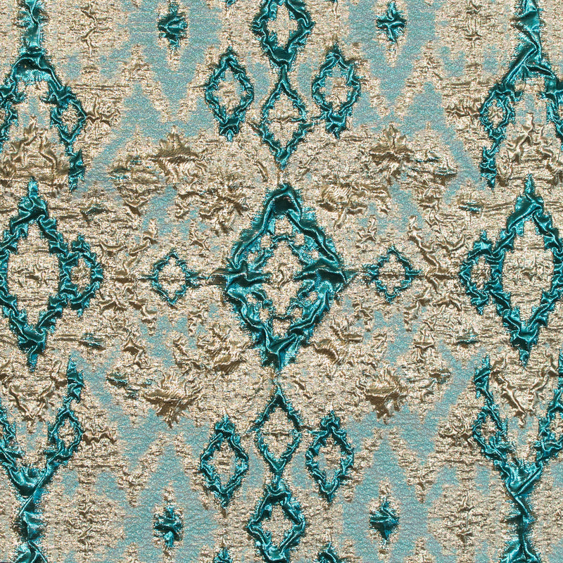 Teal and Gold Luxury Geometric Metallic Brocade