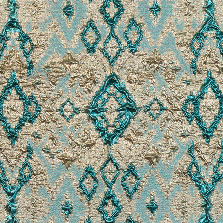 Teal and Gold Luxury Geometric Metallic Brocade