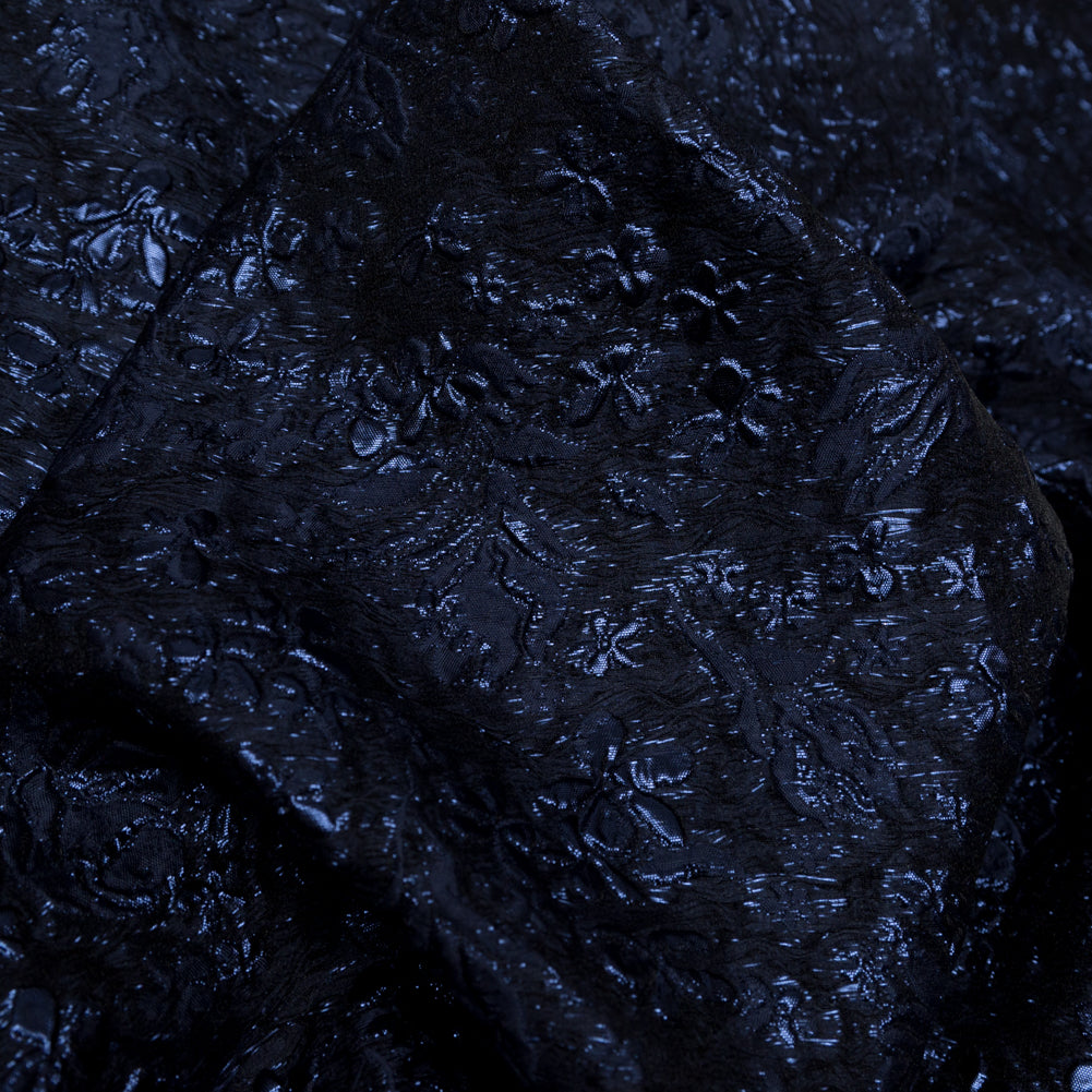 Navy and Royal Blue Luxury Floral Metallic Brocade