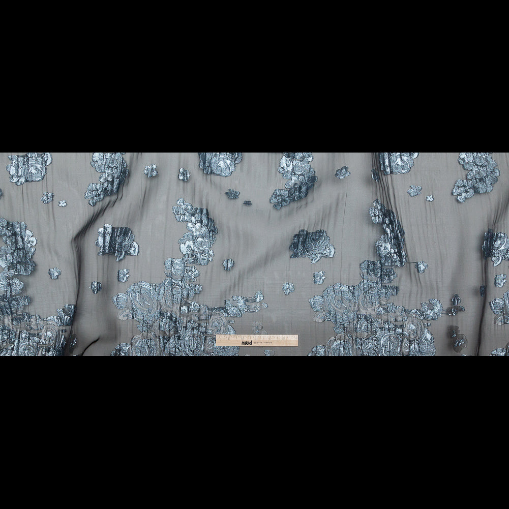 Metallic Powder Blue Silver Luxury Floral Burnout Brocade