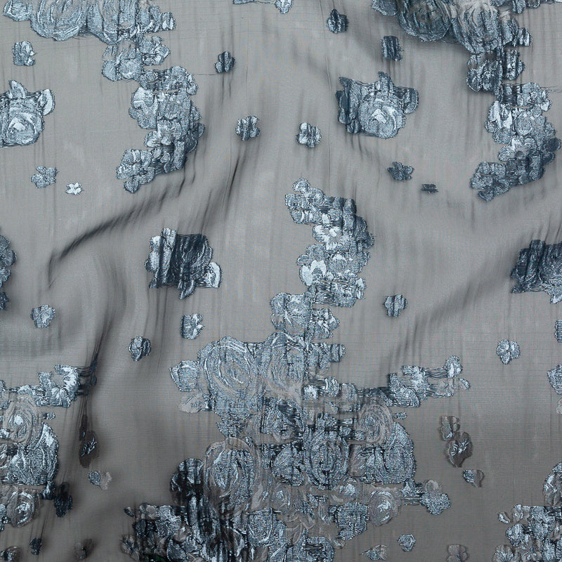 Metallic Powder Blue Silver Luxury Floral Burnout Brocade