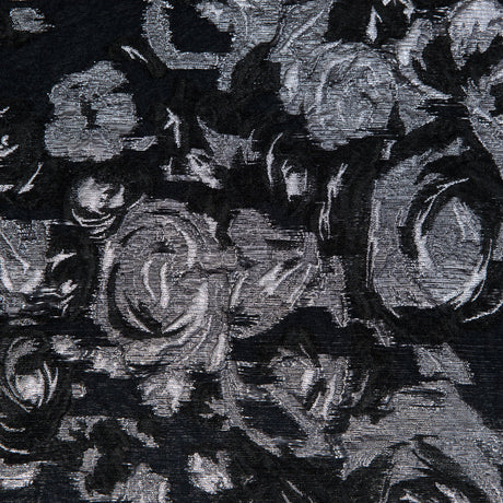 Black and Metallic Silver Luxury Floral Burnout Brocade