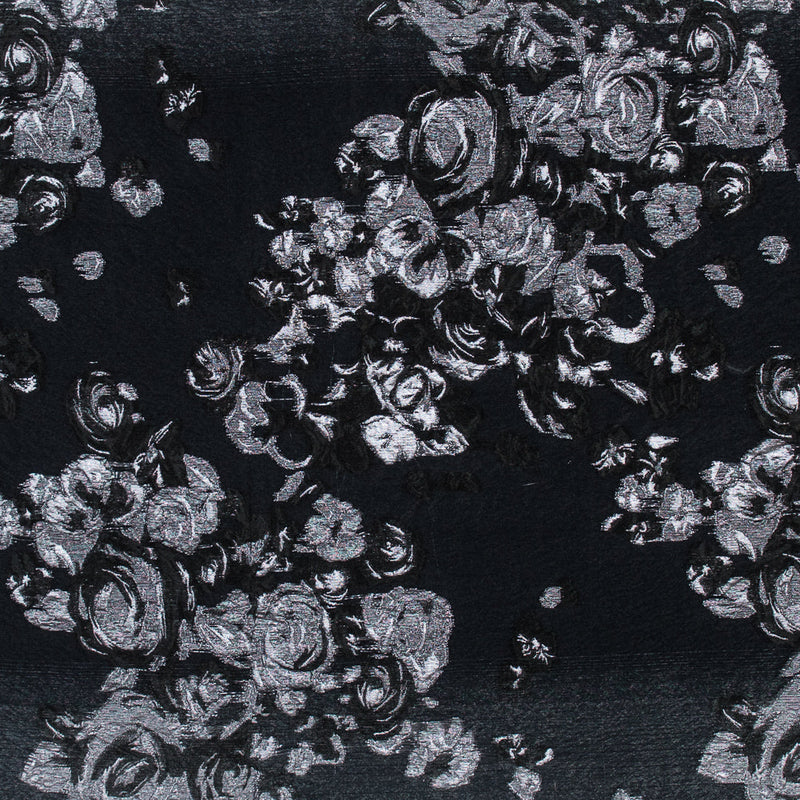 Black and Metallic Silver Luxury Floral Burnout Brocade