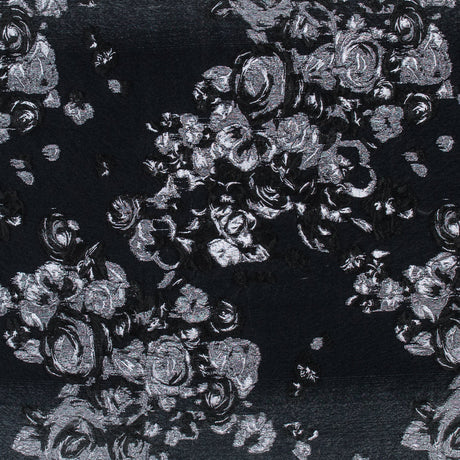 Black and Metallic Silver Luxury Floral Burnout Brocade
