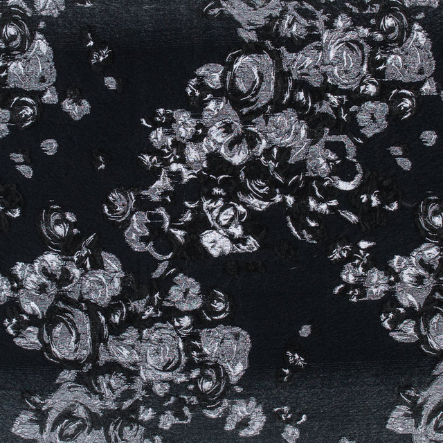 Black and Metallic Silver Luxury Floral Burnout Brocade
