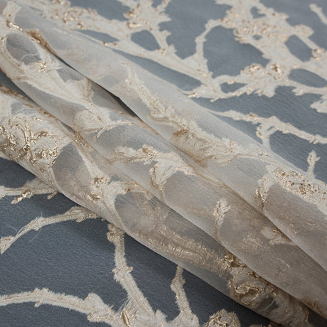 Beige and Metallic Gold Luxury Floral Burnout Brocade