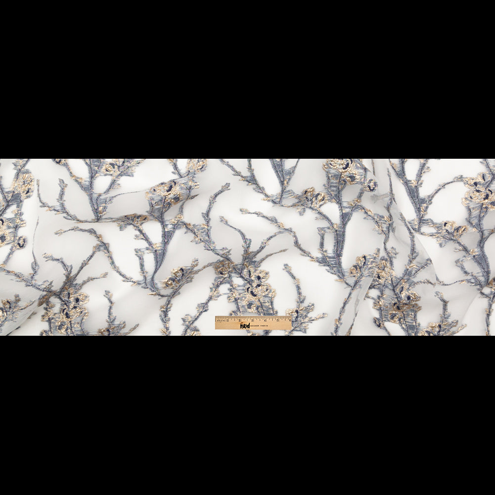 Navy and Metallic Gold Luxury Floral Burnout Brocade