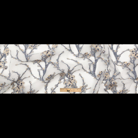 Navy and Metallic Gold Luxury Floral Burnout Brocade