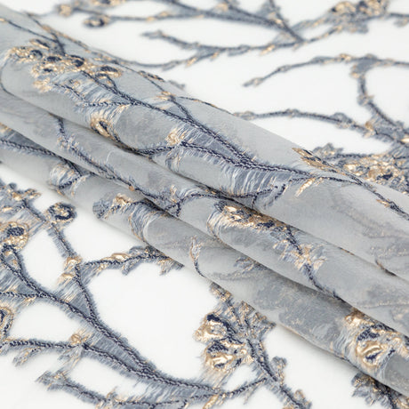 Navy and Metallic Gold Luxury Floral Burnout Brocade