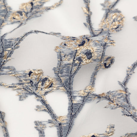 Navy and Metallic Gold Luxury Floral Burnout Brocade