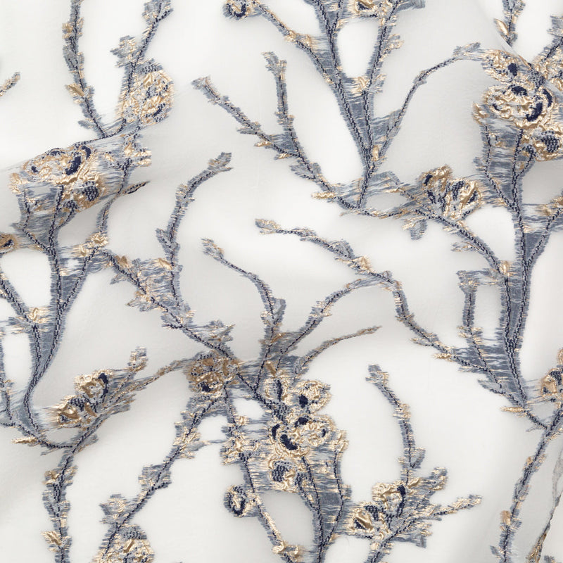 Navy and Metallic Gold Luxury Floral Burnout Brocade