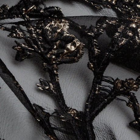 Black and Metallic Gold Luxury Floral Burnout Brocade