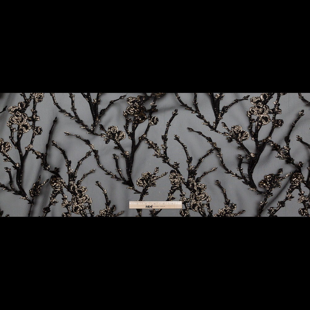 Black and Metallic Gold Luxury Floral Burnout Brocade